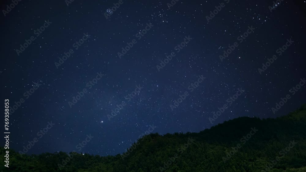 Star trail mountain timelapse. Stunning views of the hills under a deep blue starry night sky. Star trail mountain timelapse. Stunning views of the hills under a deep blue starry night sky.