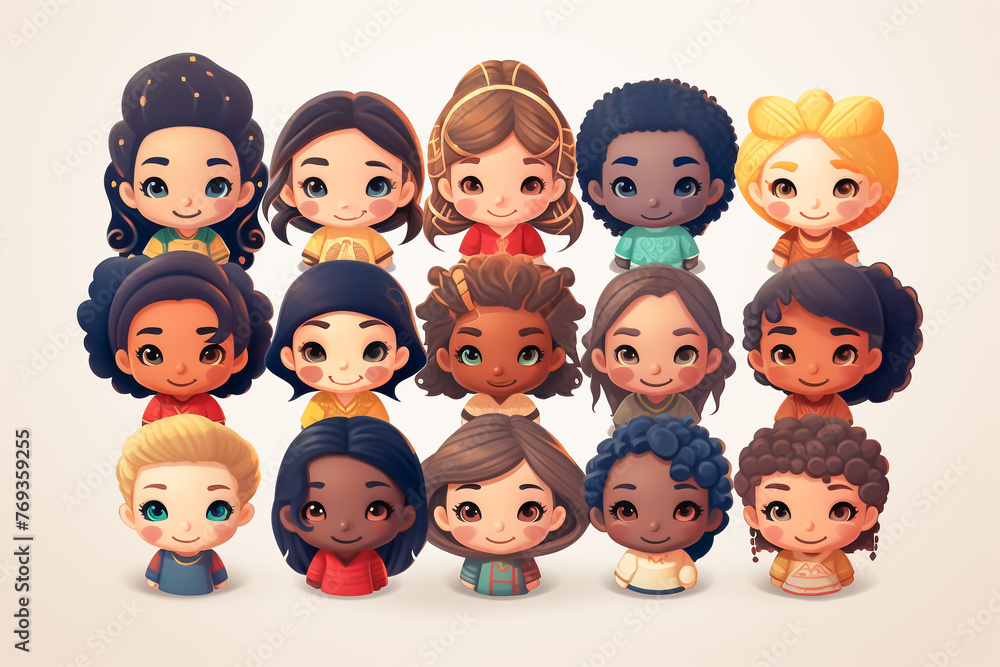 Diversity concept illustration. Flat design chibi characters with people of various ethnic backgrounds including Asian, African, Middle Eastern, Slavic, European, and Latin. Diversity concept illustration. Flat design chibi characters with people of various ethnic backgrounds including Asian, African, Middle Eastern, Slavic, European, and Latin.