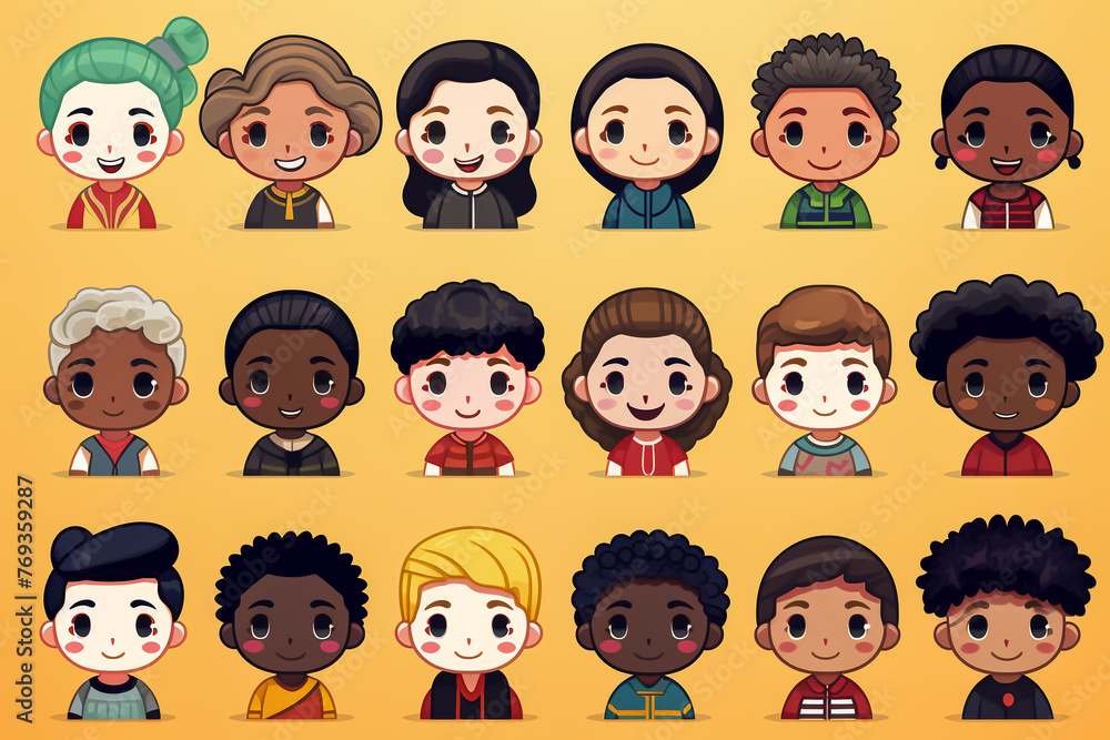 Diversity concept illustration. Flat design chibi characters with people of various ethnic backgrounds including Asian, African, Middle Eastern, Slavic, European, and Latin. Diversity concept illustration. Flat design chibi characters with people of various ethnic backgrounds including Asian, African, Middle Eastern, Slavic, European, and Latin.