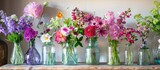 Home adorned with lovely flowers in glass vases