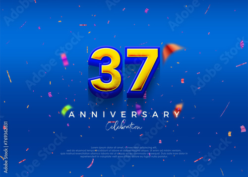 37th Anniversary  in luxurious blue. Premium vector background for greeting and celebration.