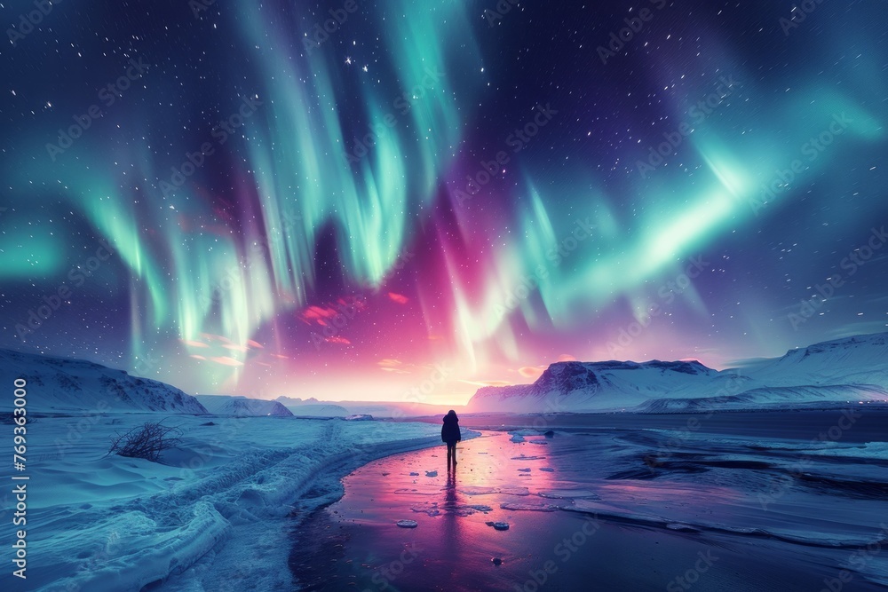 Colorful and realistic Northern Lights dancing in the sky