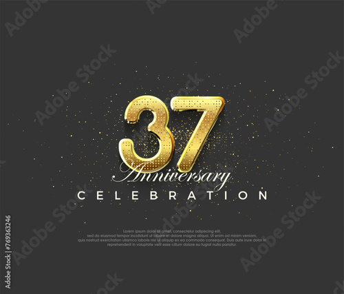 Luxurious design with shiny gold numerals, premium design for 37th anniversary celebrations. Premium vector background for greeting and celebration.
