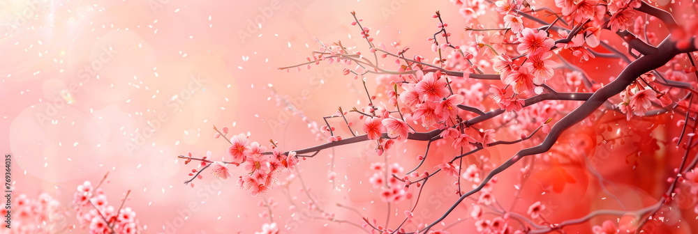 Romantic watercolor of delicate cherry blossoms against a blush pink background, love-themed designs. Generative AI