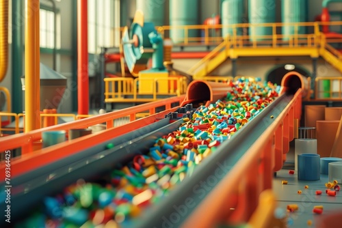 Wallpaper Mural A conveyor belt is filled with plastic bottles and other trash Torontodigital.ca