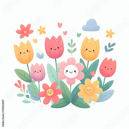 Cute summer spring flowers. Flat illustration