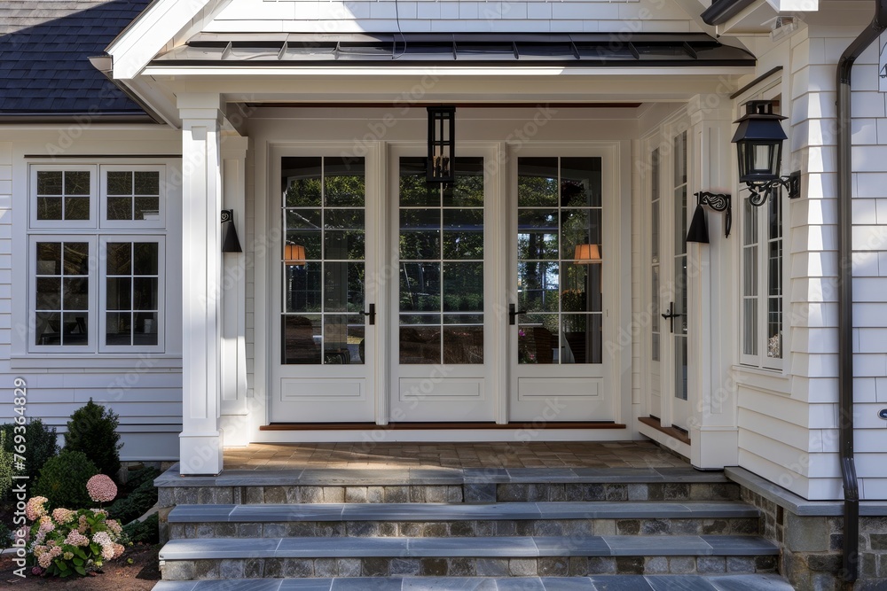 A large house with exterior and a white trim A large house with exterior and a white trim