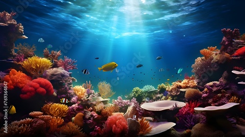 stunning underwater landscape with a variety of fish and coral reefs