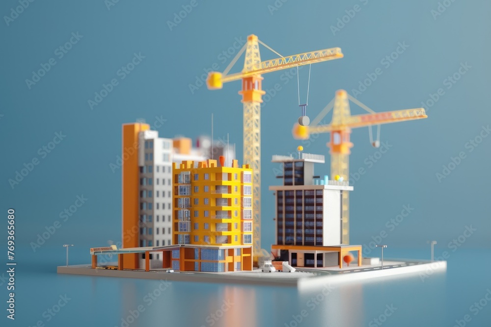 A cityscape with two cranes in the foreground A cityscape with two cranes in the foreground