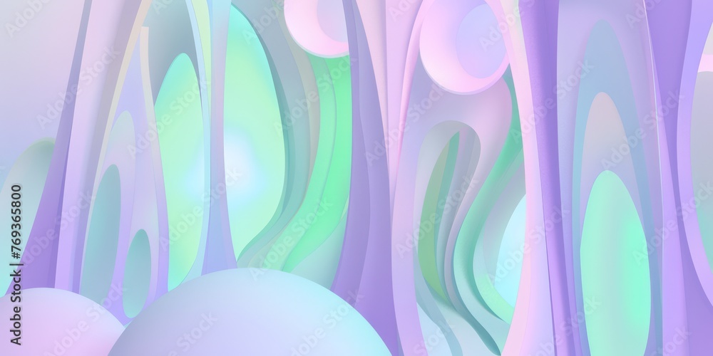 Creative illustration of a pastel-colored inflatable environment, featuring whimsical shapes and gentle curves that invite contemplation, with space for text