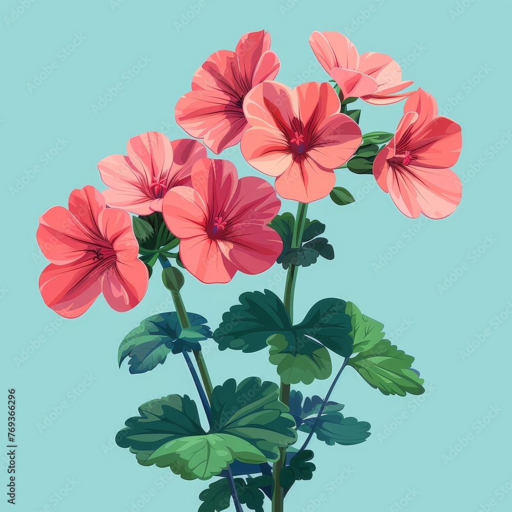 Obraz premium Flat Design, Beautiful Geranium Flower Illustration, Vector Style.