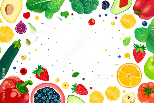 colorful fruit vegetable food set design illustration collage background