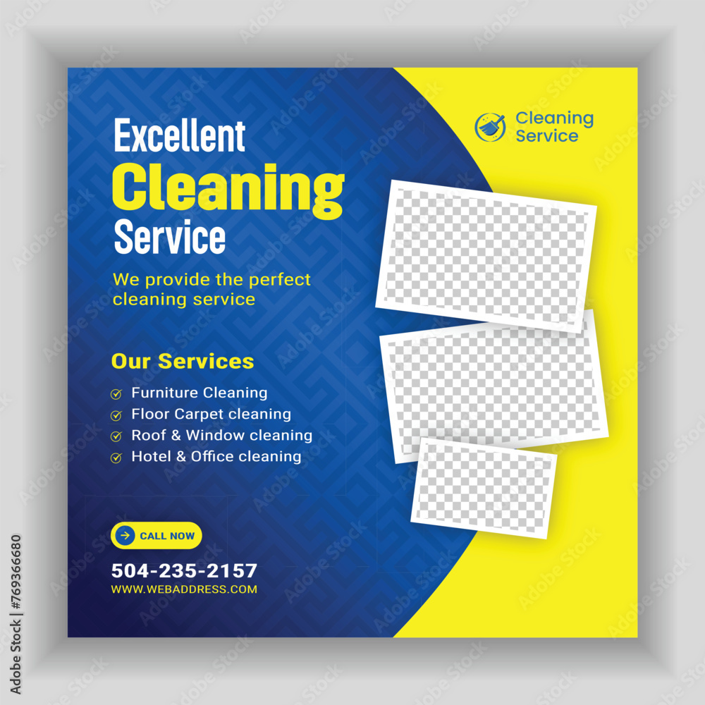 Vector cleaning service square flyer social media post and Instagram banner design template