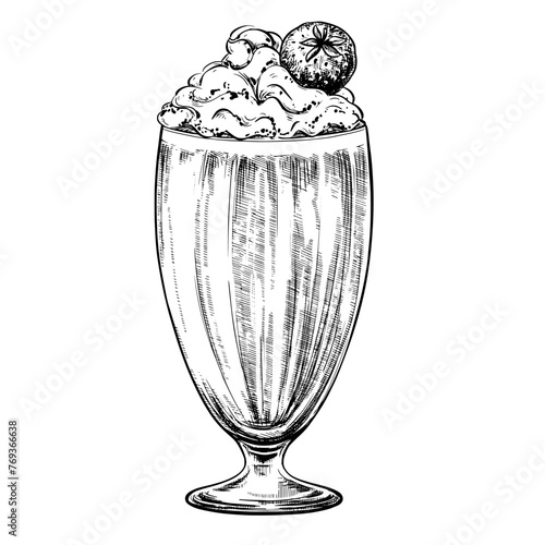 Milkshake with strawberry vintage vector sketch illustration © Ann Lou