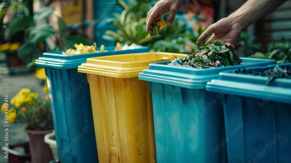 Fototapeta premium Hand Separate garbage reuse recycle concept 