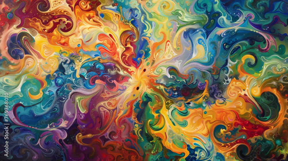 A kaleidoscope of swirling colors, each brushstroke adding depth and dimension to the intricate patterns that emerge.