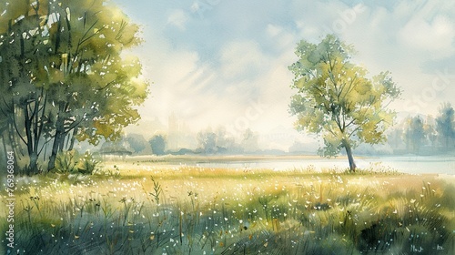Fototapeta Naklejka Na Ścianę i Meble -  Tranquil spring morning, soft watercolor