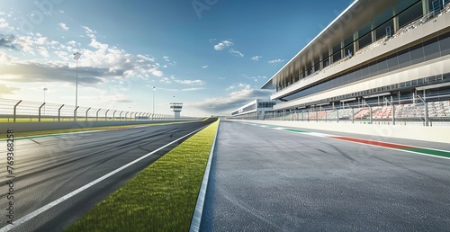 Empty Race Track in Full Daylight with Grass Surrounding