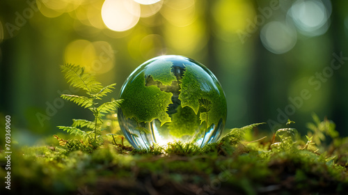 world environment day background earth day glass globe with the planet earth International Earth Day small earth on soil in the forest green planet earth day nature protection concept