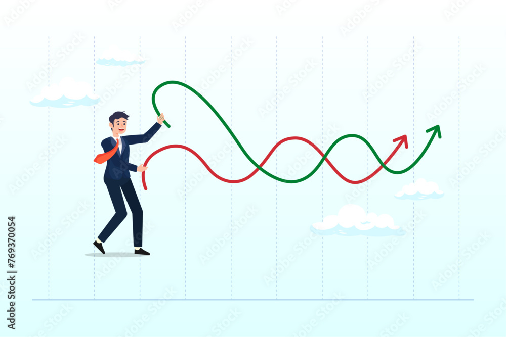 Businessman market manipulator play battle rope to control market graph, stock market manipulation, control or influence crypto currency price or benefit or profit from investment authority (Vector) Businessman market manipulator play battle rope to control market graph, stock market manipulation, control or influence crypto currency price or benefit or profit from investment authority (Vector)