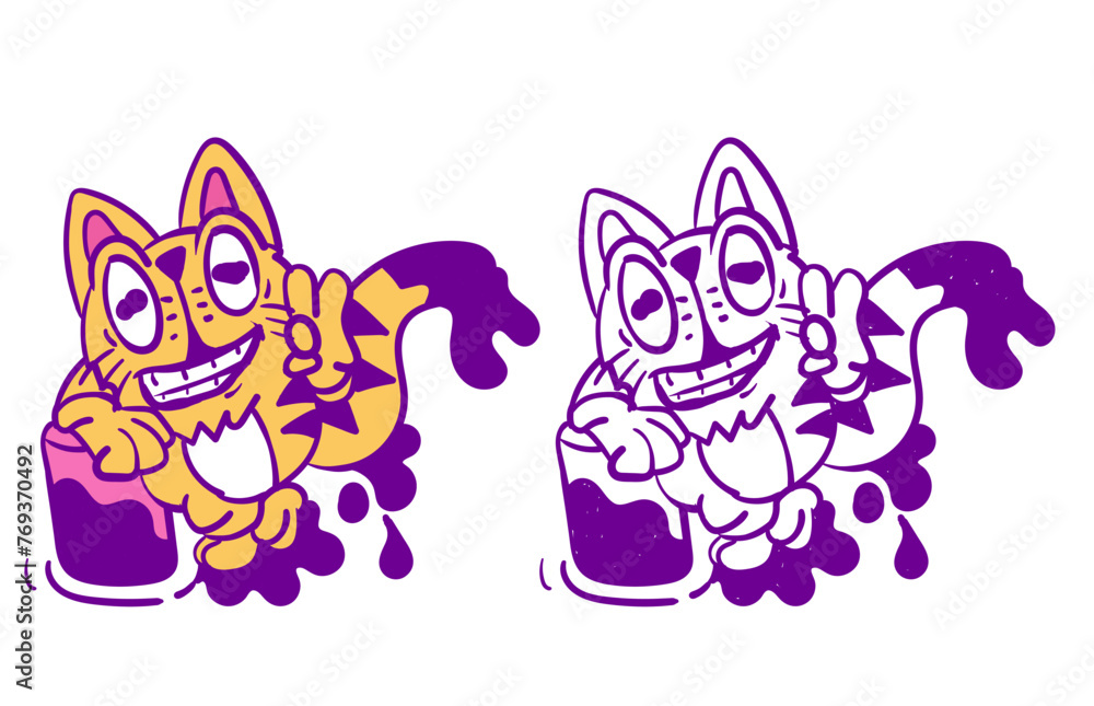 Fototapeta premium cat doodle animal illustration for coloring page drawing book