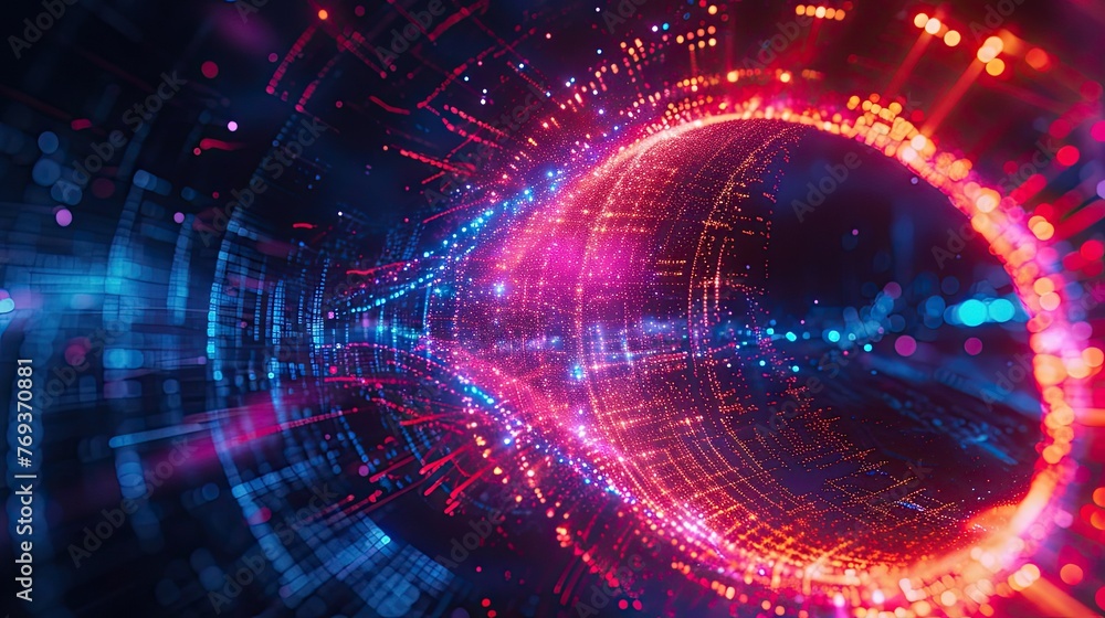 Obraz premium Abstract vibrant colors neon background, glowing lines and waves texture, sci-fi techno backdrop, metaverse, AI generated image