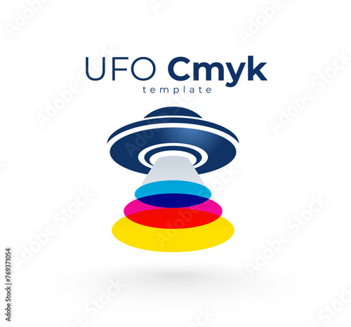 Logo UFO. CMYK printing theme. Template design vector. White background