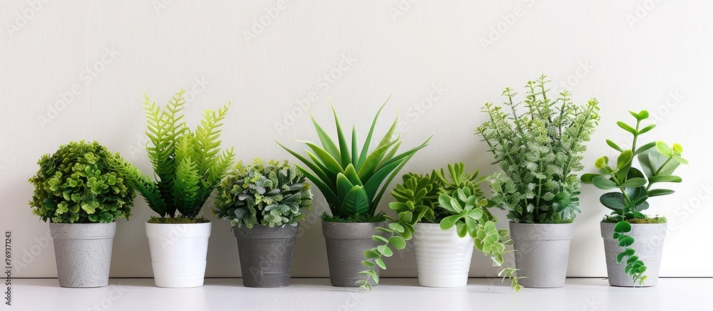Set of artificial plants on white surface Set of artificial plants on white surface