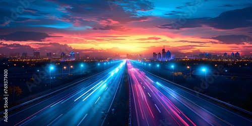 Blue Lights on a Highway: Symbolizing Fast Internet and Modern Technology in a Dynamic Design. Concept Technology, Internet, Modern, Design, Blue Lights