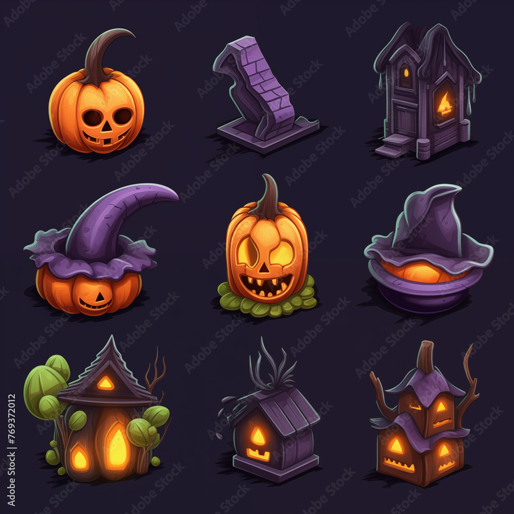 A collection of various Halloween icons.