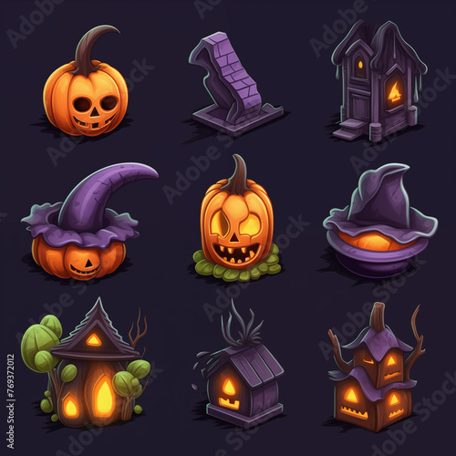 A collection of various Halloween icons.