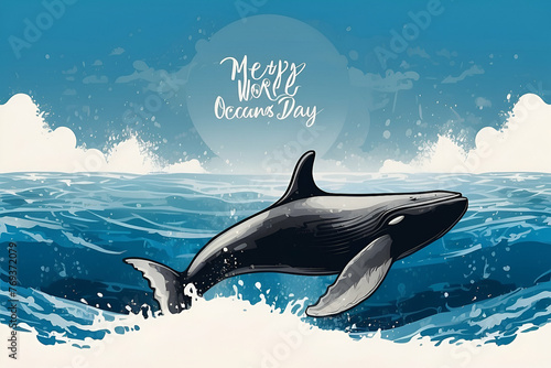 World oceans day vector illustration brush calligraphy .Generative AI