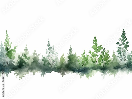 Watercolor Tree Line: Chokecherry in Dark Green and Light Gray Christmas Punk Style on White Generative AI