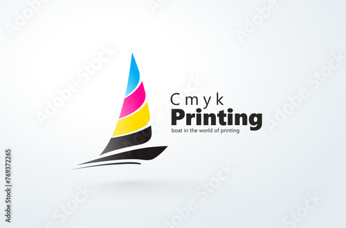 Logo Сmyk Printing Polygraphy theme. Abstract Sailboat silhouette. Template design vector. White background.