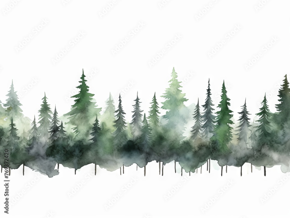 Watercolor Tree Line: Hemlock on White Background in Dark Green and Light Gray Style Generative AI Watercolor Tree Line: Hemlock on White Background in Dark Green and Light Gray Style Generative AI