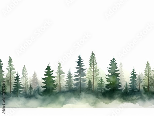 Watercolor Pine Tree Landscape in Christmas Punk Style on White Background Generative AI © AlexandraRooss