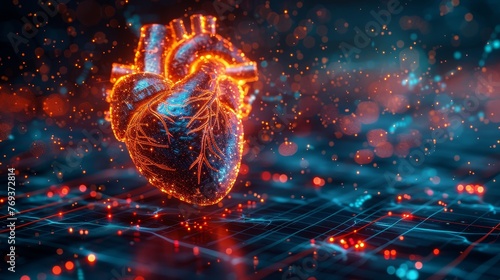 3D Illustration : Human heart on scientific background