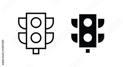 Traffic light interface icons.  (yes, no wait) line and flat icons set, editable stroke isolated on white, linear vector outline illustration, symbol logo design style