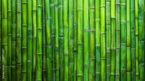 Detailed view of a tall and sustainable bamboo wall in the backdrop  showcasing the vibrant green hues and natural texture  background  wallpaper