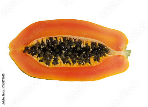 Ripe papaya fruit cut isolated on alpha layer