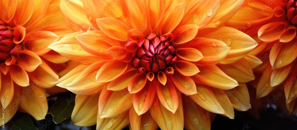 A closeup of a cluster of peachcolored flowers with red centers, belonging to the daisy family. The macro photography showcases the intricate details of each petal A closeup of a cluster of peachcolored flowers with red centers, belonging to the daisy family. The macro photography showcases the intricate details of each petal