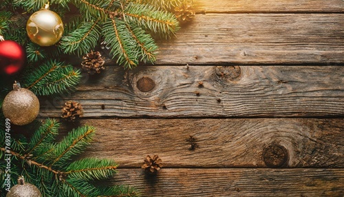 Festive Fir Forest: Christmas Wooden Background with Fir Tree Top View