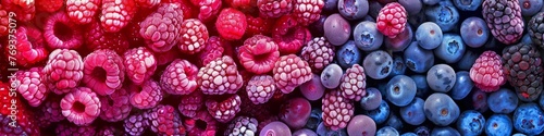 A colorful array of frozen berries displaying a natural gradient from red to blue, background, wallpaper, banner photo
