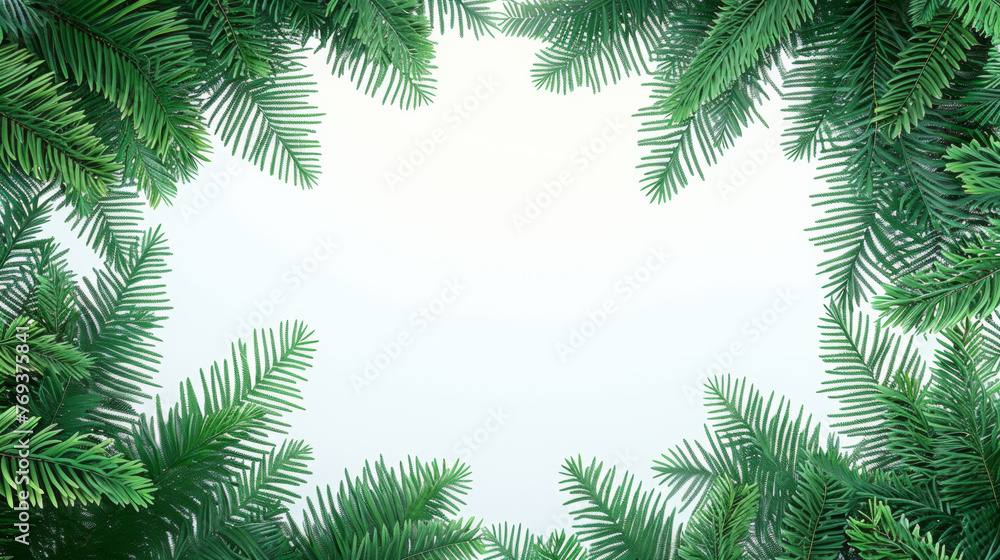 A green leafy tree with a white background. The tree is surrounded by a frame of leaves