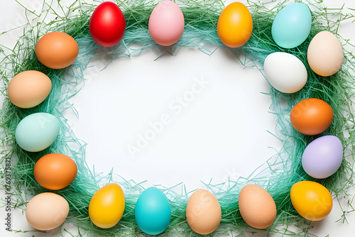 Colorful Egg Frame  White Background And Copy Space Area