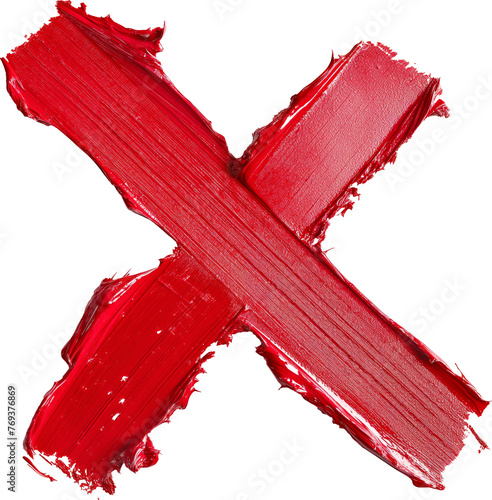 X mark painted from red lipstick isolated.