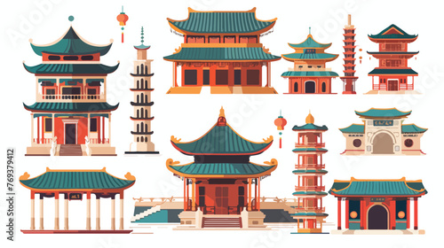Chinese culture architecture icons Flat vector 