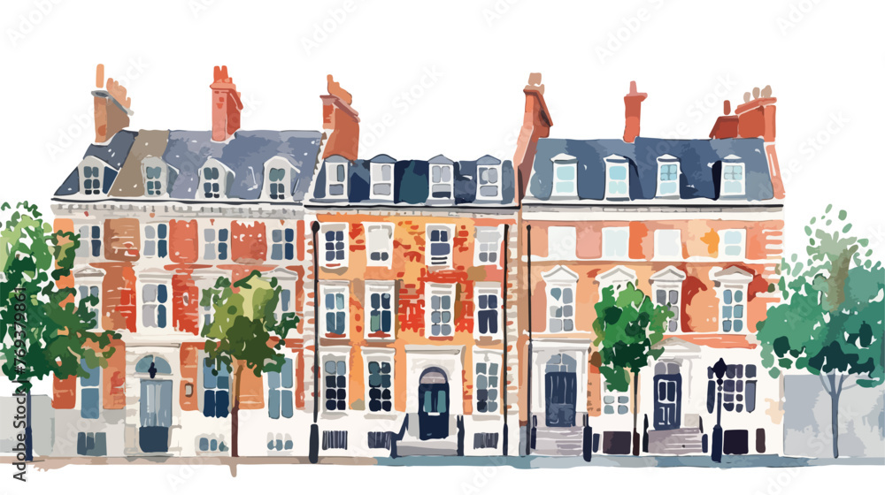 Classic British Town House watercolor Flat vector 