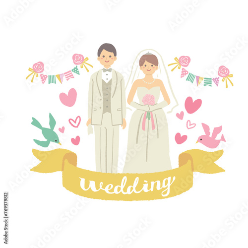 ウエディング　新郎新婦のイラスト　