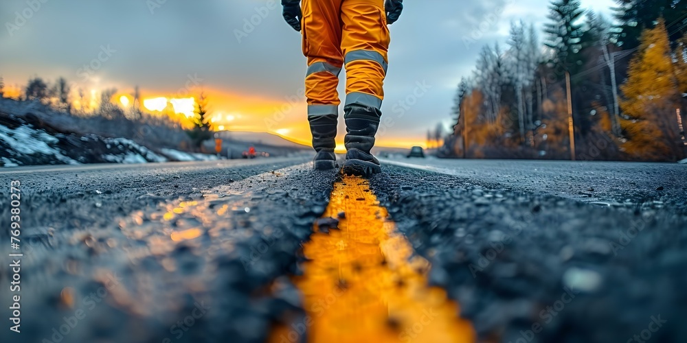 Supervising Road Construction Work on Expressway Project. Concept Road closures, Safety measures, Construction progress, Worker coordination, Engineering challenges - obrazy, fototapety, plakaty 